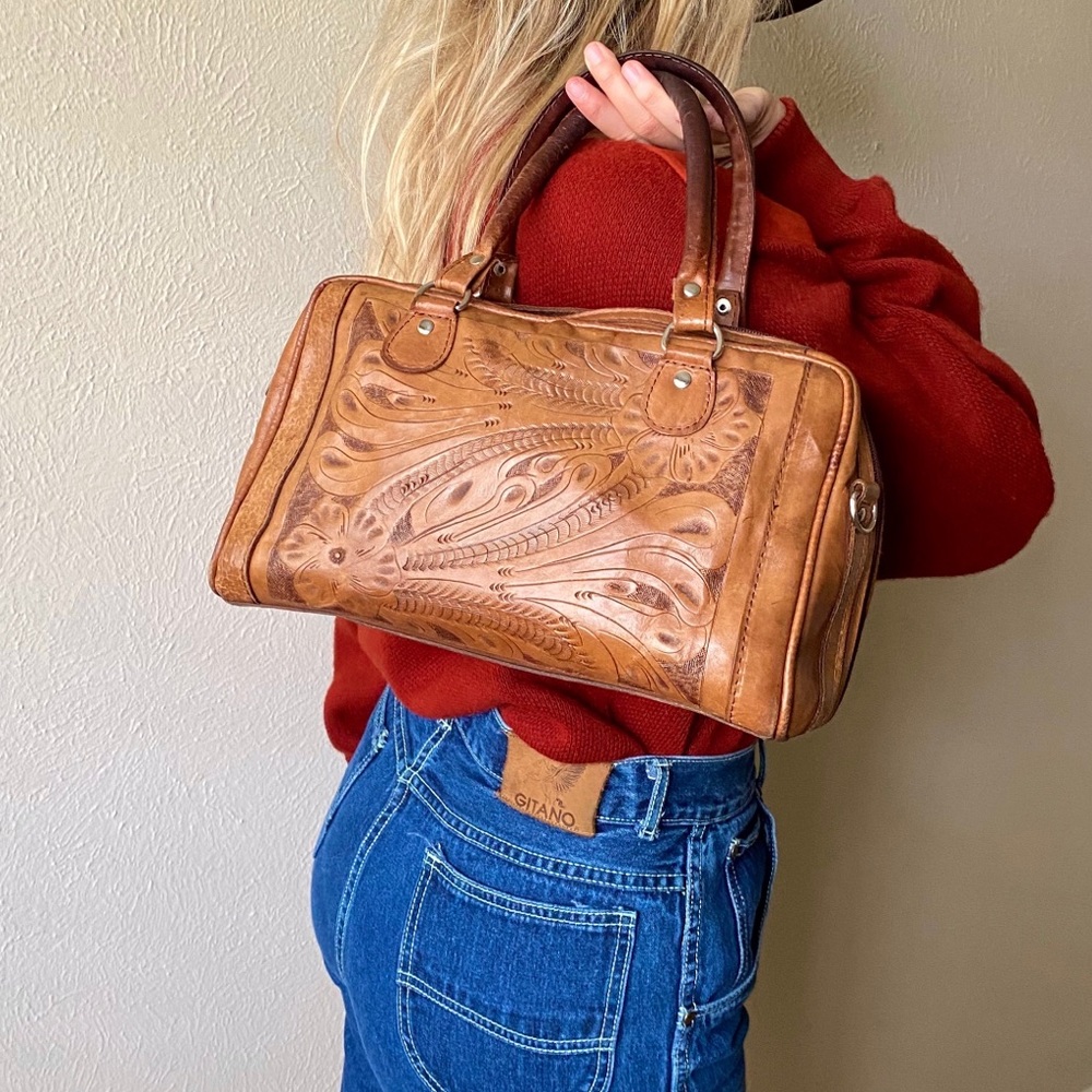 **SOLD** Force Ten Classic leather etched handbag